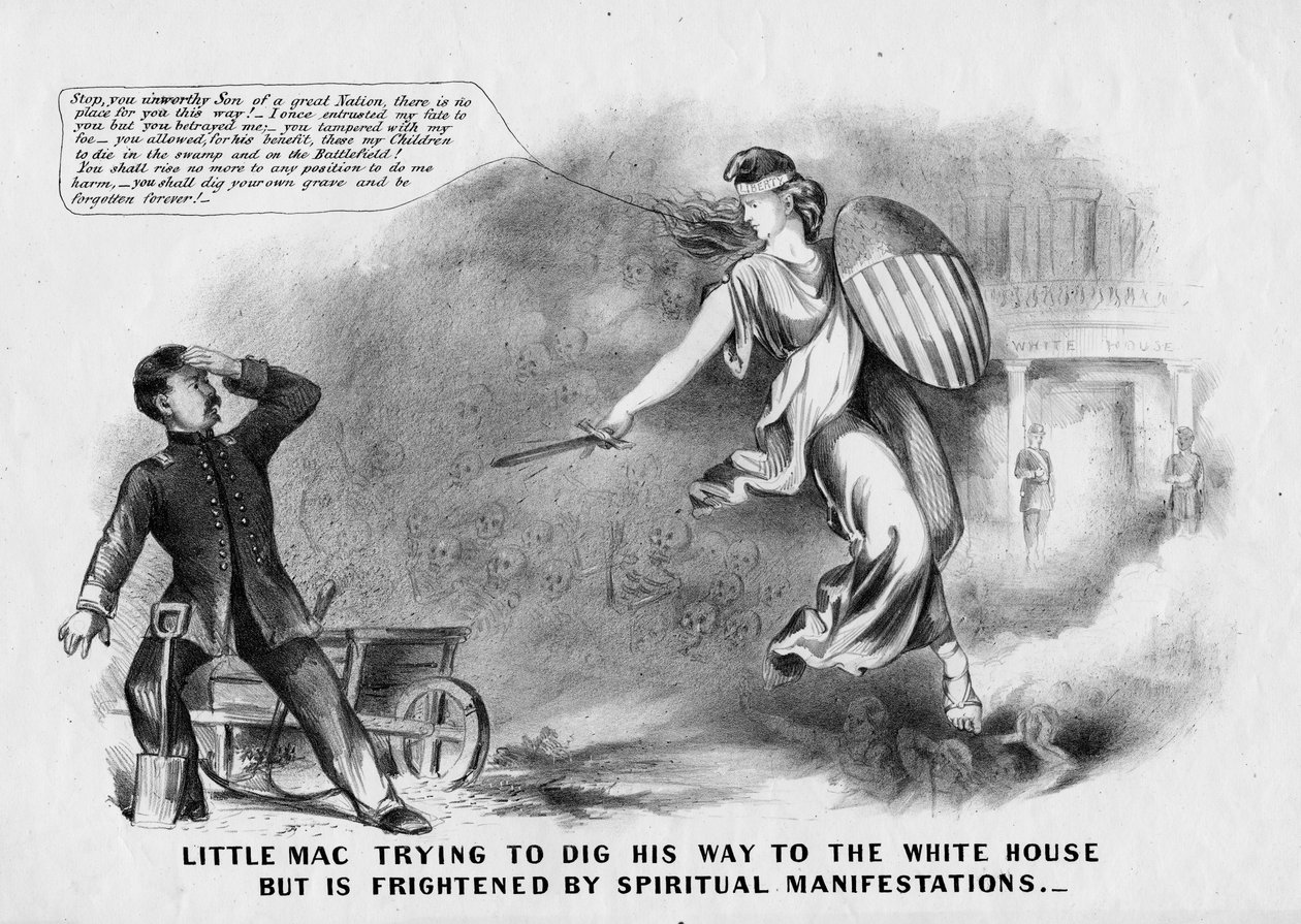 Little Mac cerca di scavare la sua strada verso la Casa Bianca ma è spaventato dalle manifestazioni spirituali, 1864 da American School