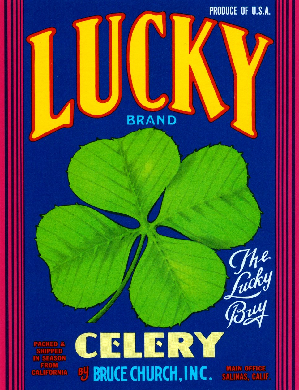 Etichetta della cassa di frutta Lucky Brand Celery, c.1920 da American School
