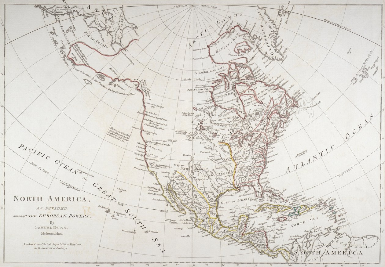 Mappa che raffigura il Nord America diviso dai poteri europei, 1774 da American School