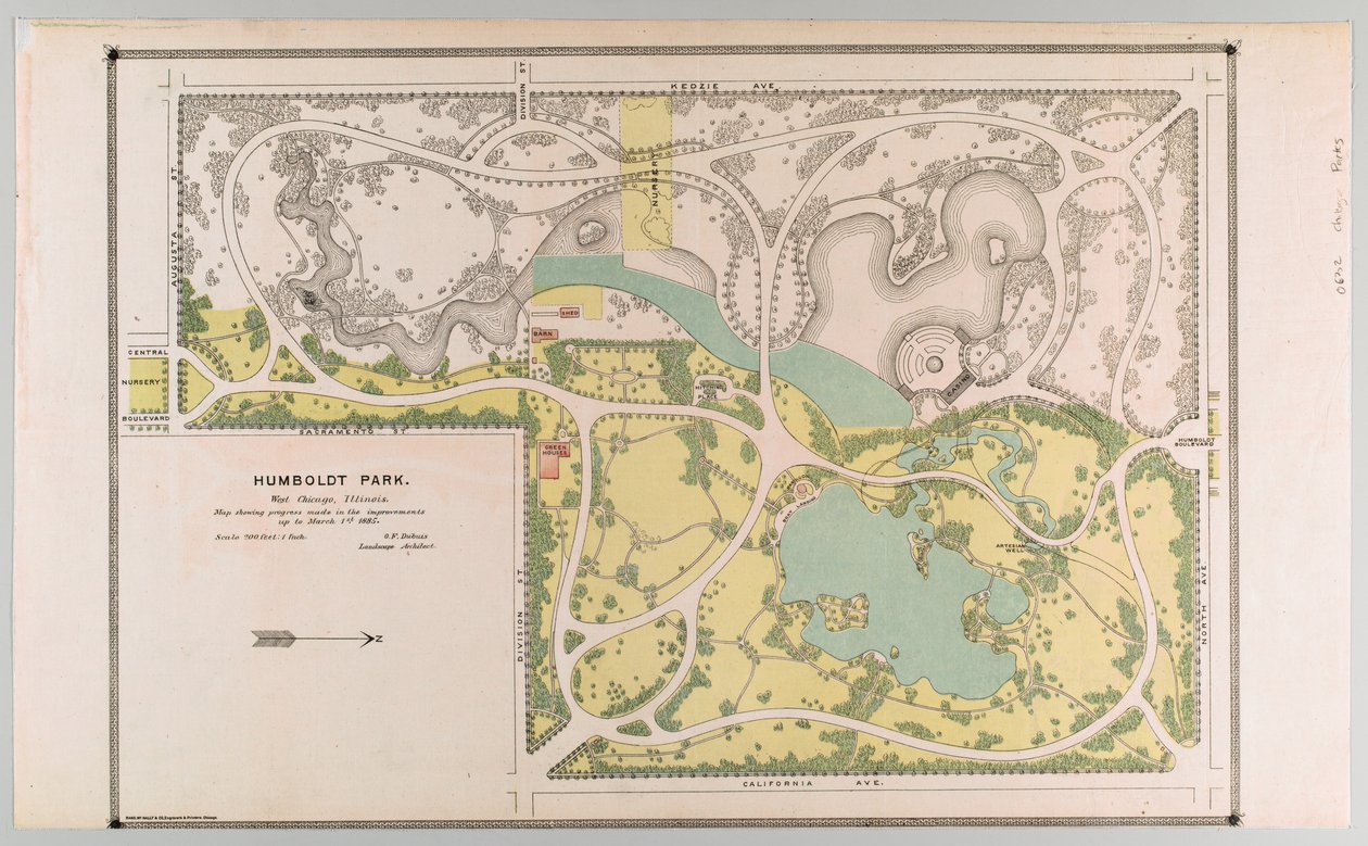 Mappa di Humboldt Park che mostra i miglioramenti del parco, Chicago, Illinois da American School