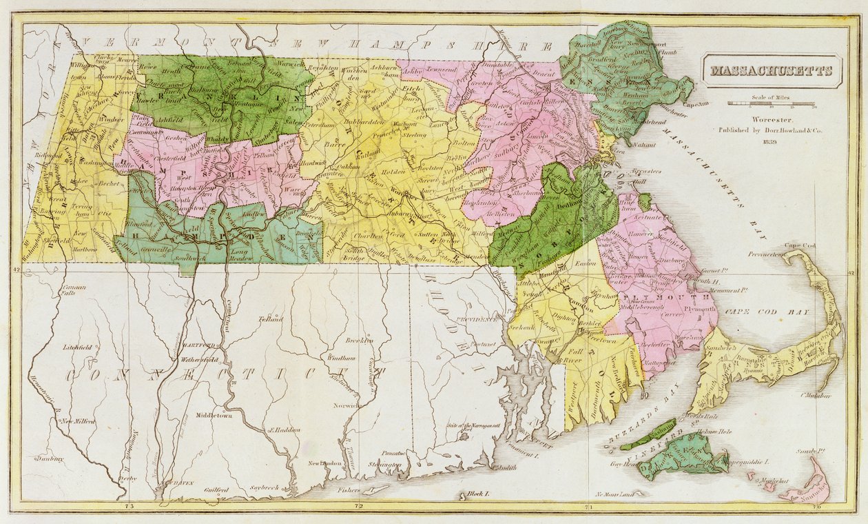 Mappa del Massachusetts, da 