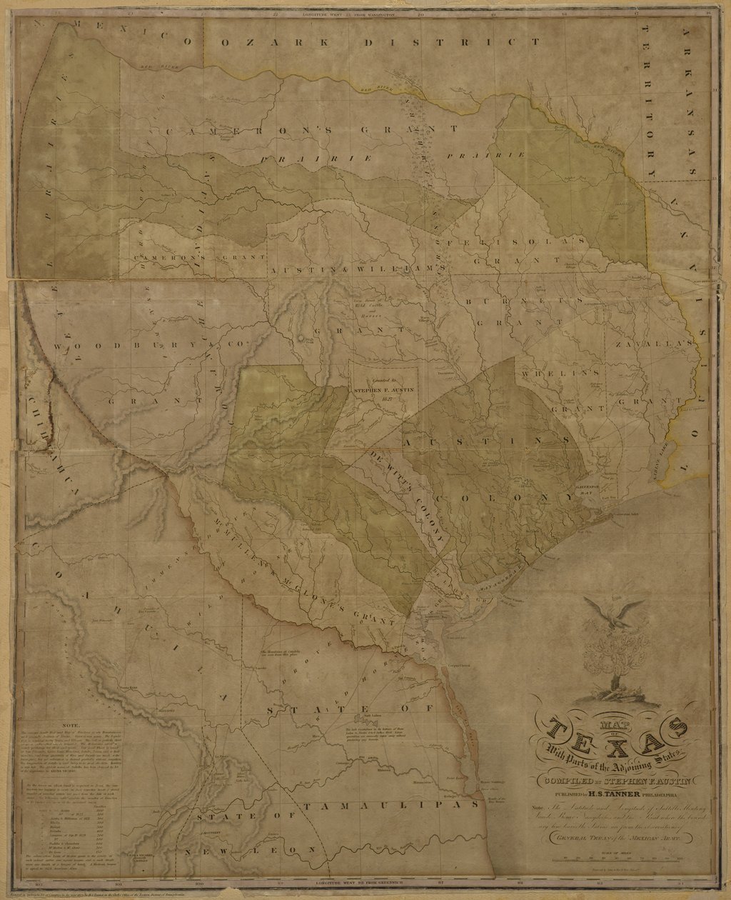 Mappa del Texas con parti degli stati adiacenti da American School