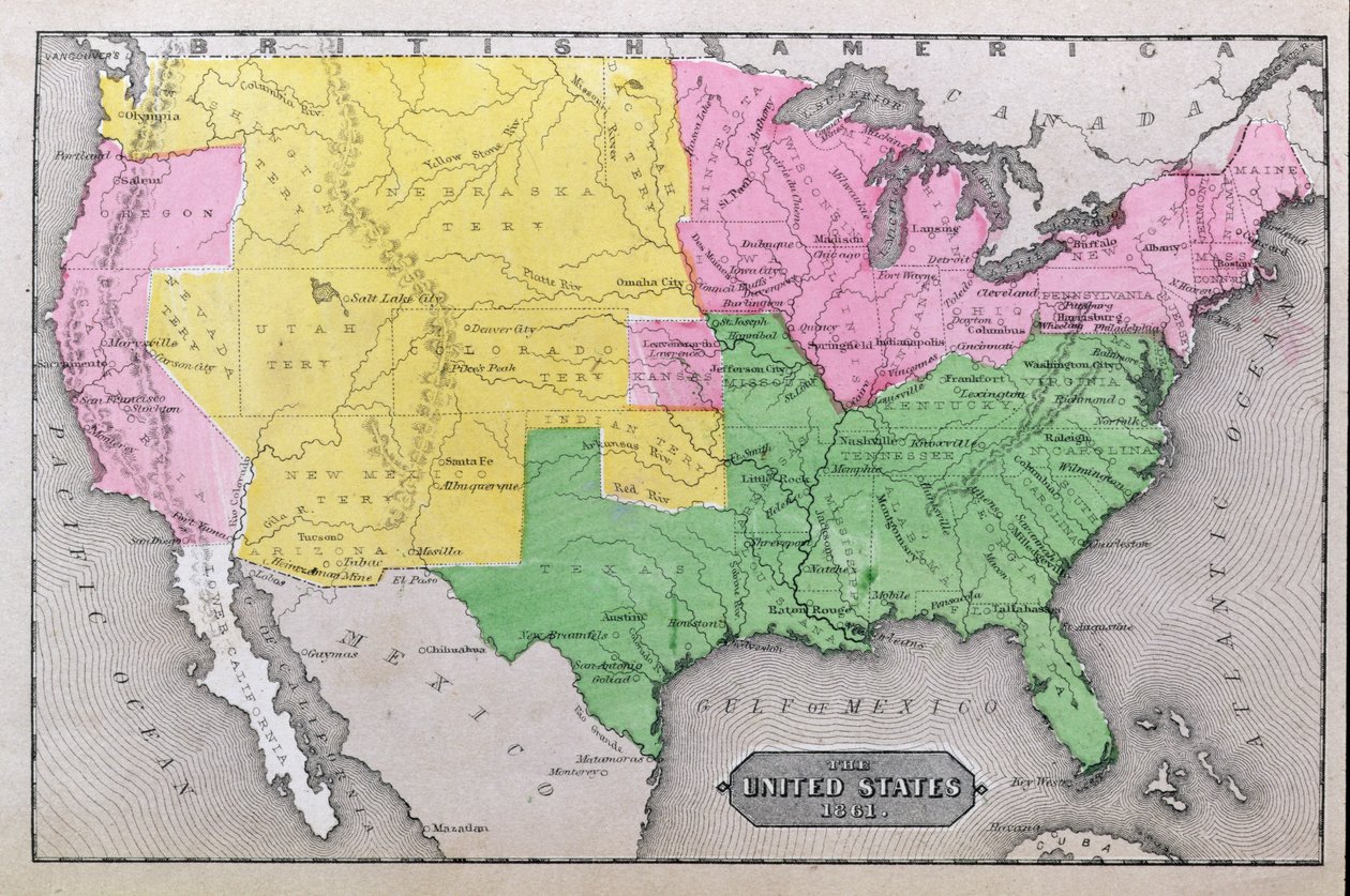 Mappa degli Stati Uniti nel 1861, da 