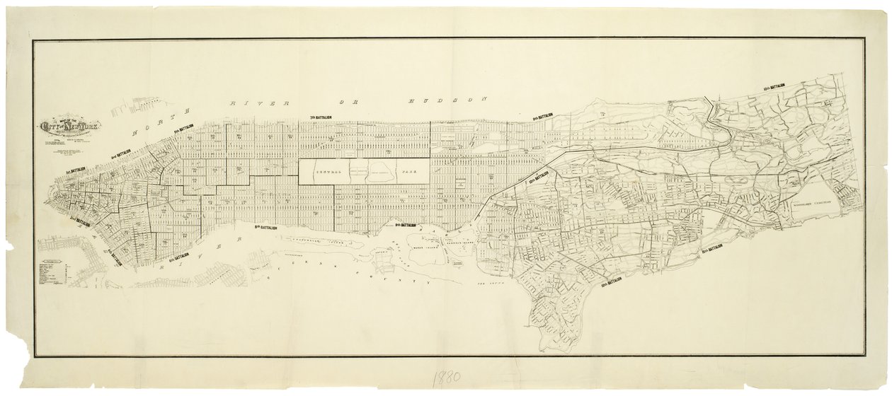 Mappa della città di New York, realizzata sotto la direzione dei Commissari del Dipartimento dei Vigili del Fuoco Metropolitano, che mostra la posizione degli edifici in possesso e uso del Dipartimento dei Vigili del Fuoco Metropolitano e del Dipartimento  da American School