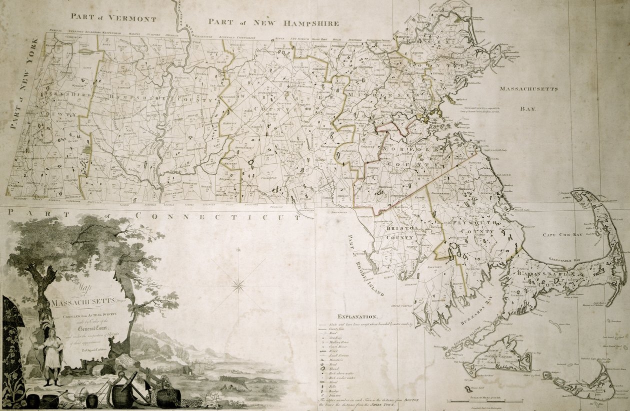 Mappa dello stato del Massachusetts, 1801 da American School