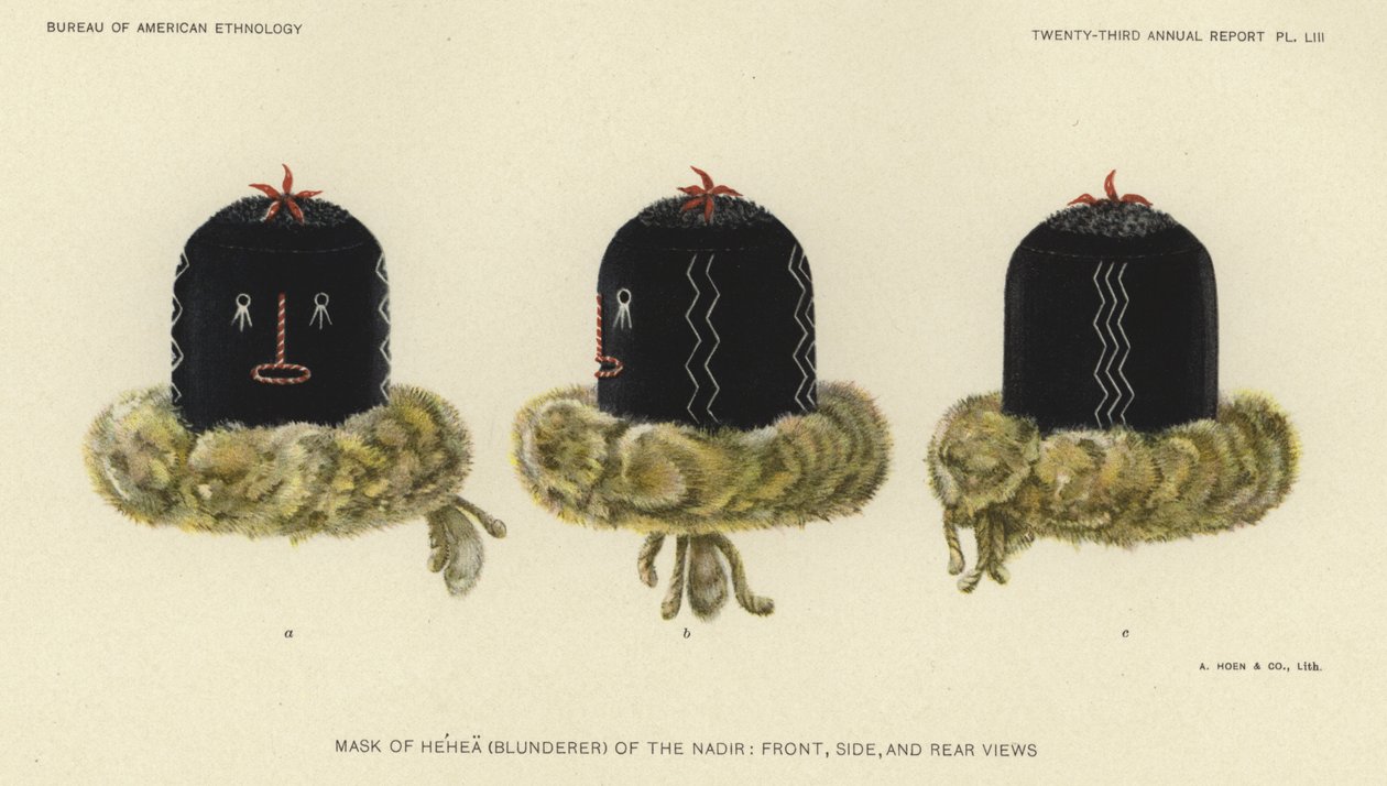 Maschera di Hehea (blunderer) del nadir (litografia a colori) da American School