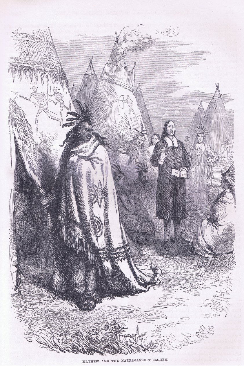 Mayhew e i Naragansett 1674, illustrazione da Cassell