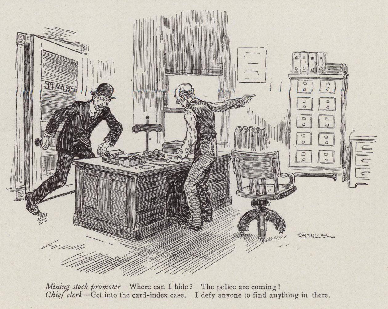 Promotore di azioni minerarie in fuga dalla polizia (litografia) da American School