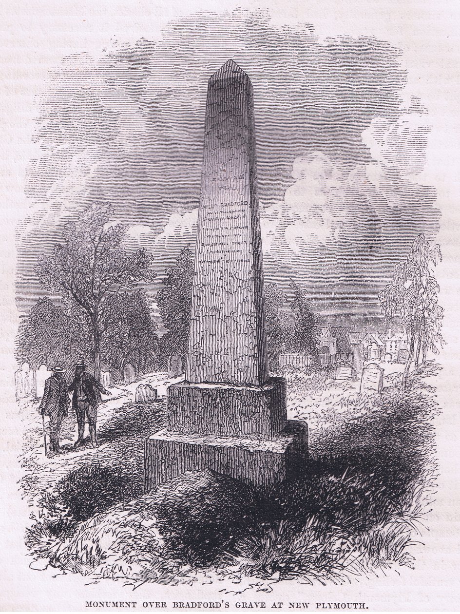 Monumento sulla tomba di Bradford a New Plymouth 1641, illustrazione da Cassell