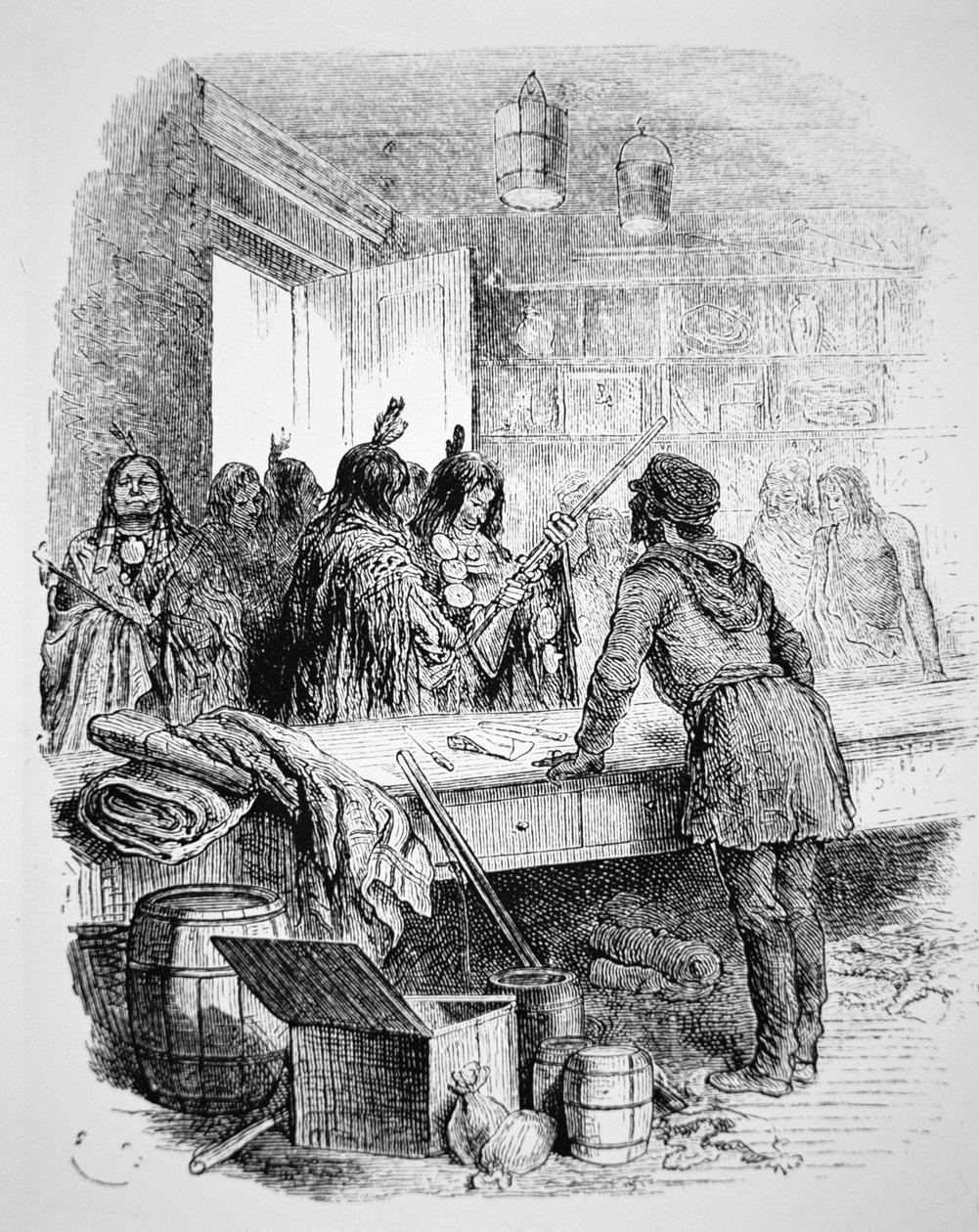 Guerrieri nativi americani che scambiano armi da American School