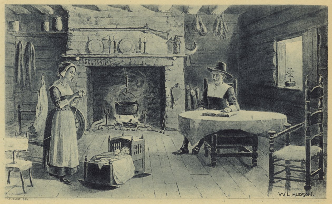 Casa del pioniere del New England (litografia) da American School
