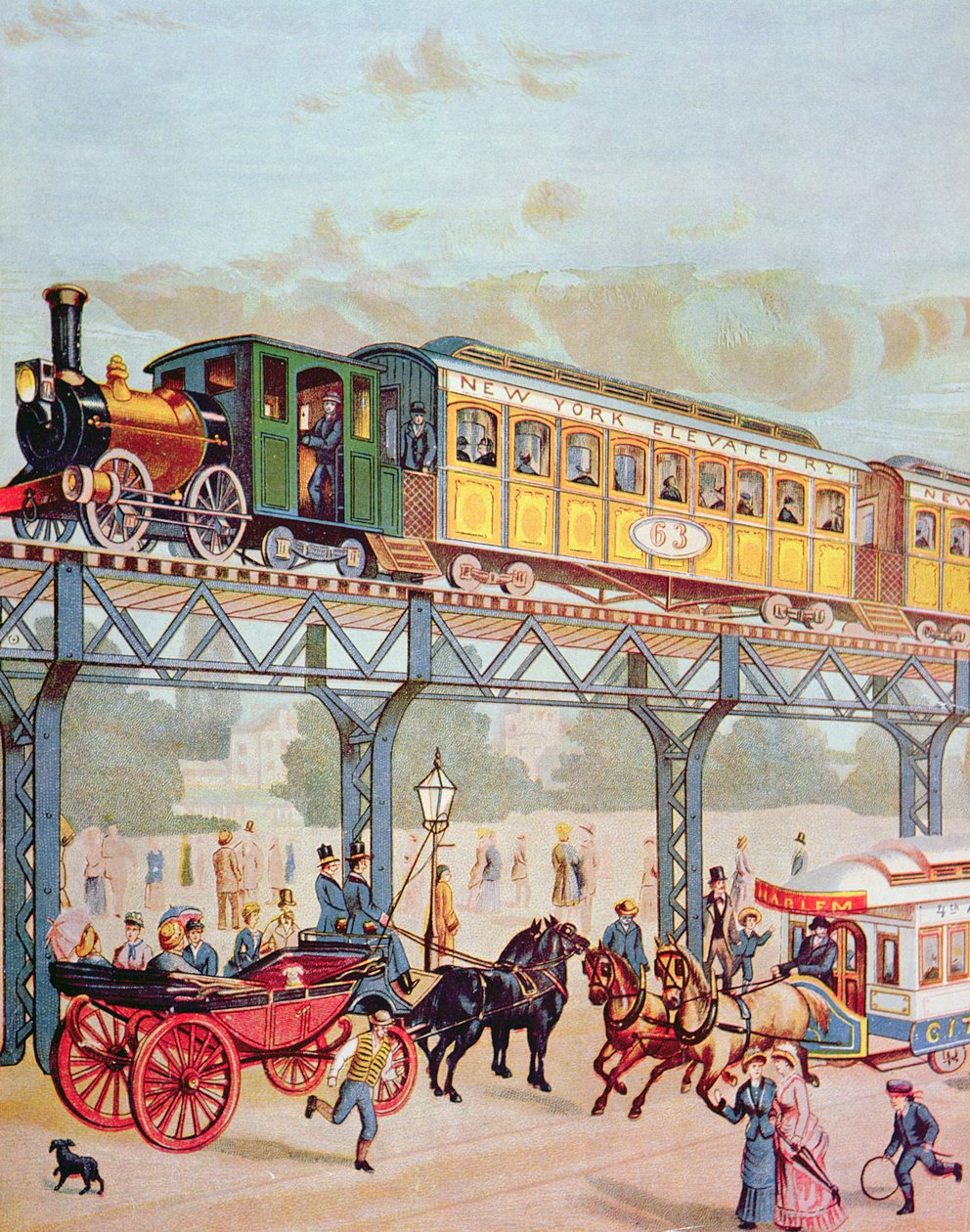 Ferrovia sopraelevata di New York, c.1880 da American School
