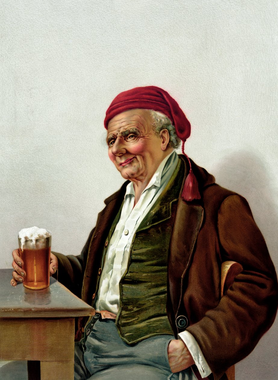 Vecchio con una birra in un pub da American School