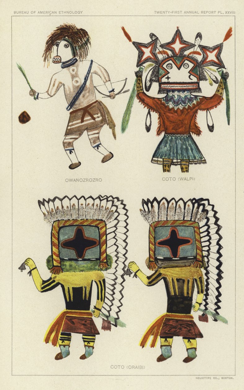 Owanozrozro, Coto (Walpi), Coto (Oraibi) (litografia a colori) da American School