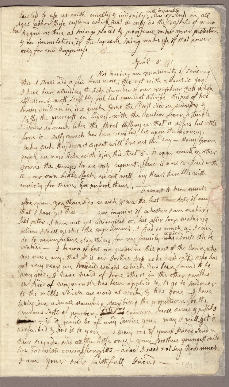 Pagina 3, Lettera di Abigail Adams a John Adams, 31 marzo - 5 aprile 1776 da American School