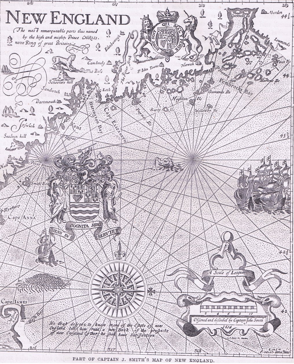 Parte della mappa del Capitano J Smith del New England, illustrazione da 