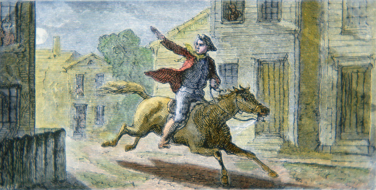 La famosa cavalcata di Paul Revere nella notte del 18 aprile 1775 da American School