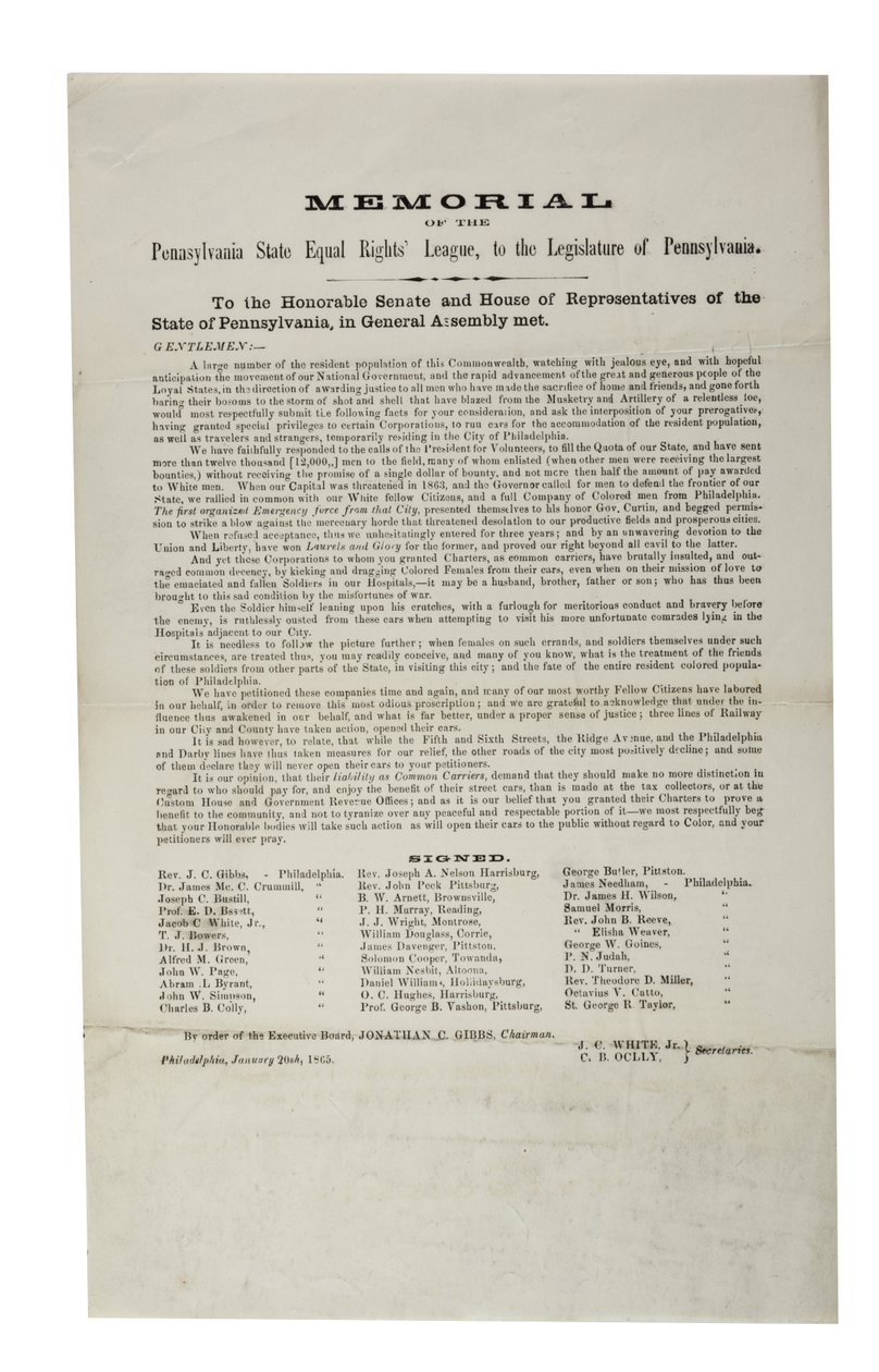 Lega per i diritti uguali dello Stato della Pennsylvania, Memoriale della Lega per i diritti uguali dello Stato della Pennsylvania, al Legislativo della Pennsylvania, 20 gennaio 1865 da American School