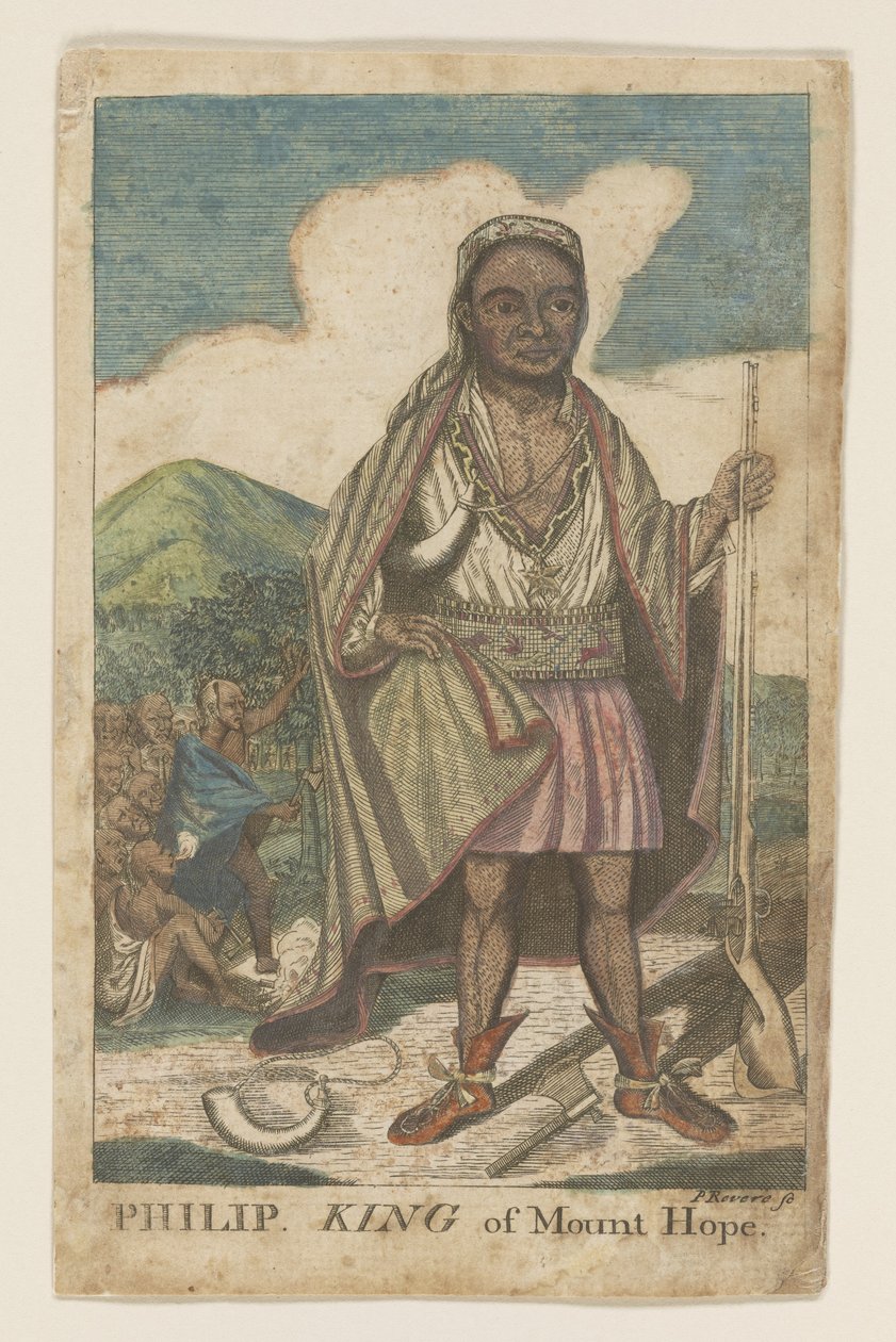 Filippo, Re di Mount Hope, pub. 1772 (incisione colorata a mano) da American School