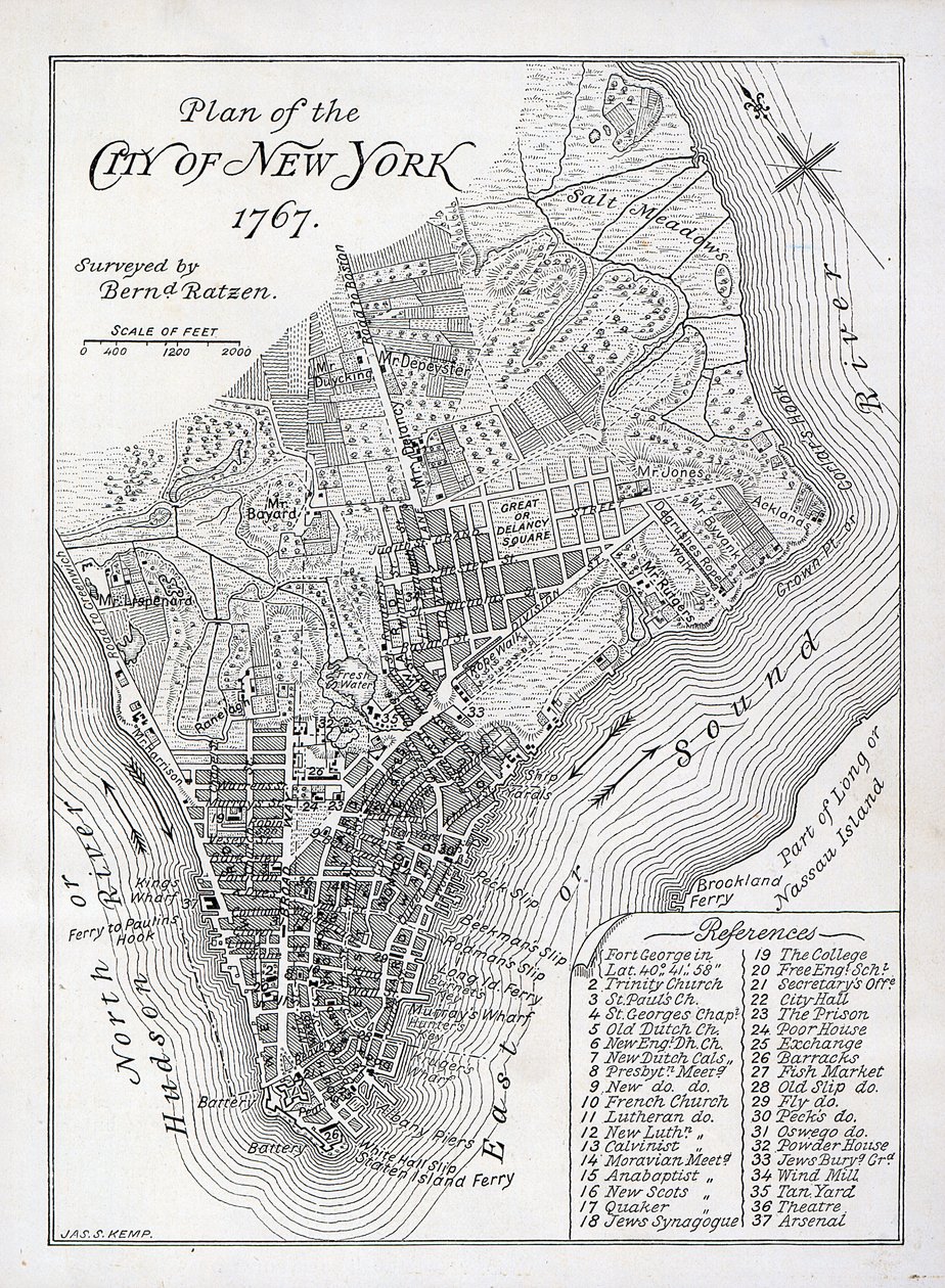 Piano della città di New York nel 1767 da American School