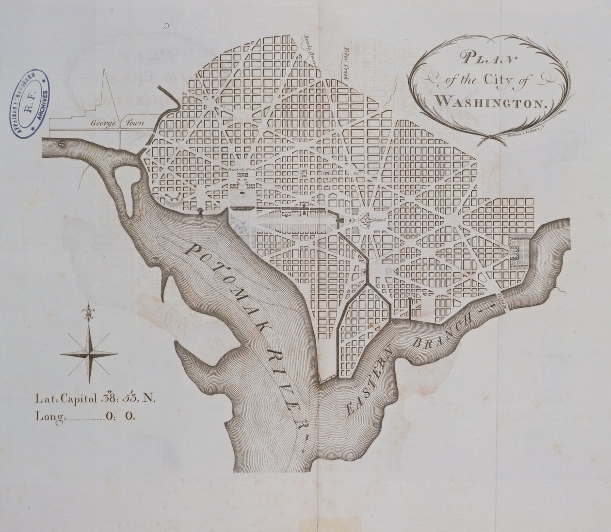 Piano della città di Washington come originariamente tracciato nel 1793 da American School