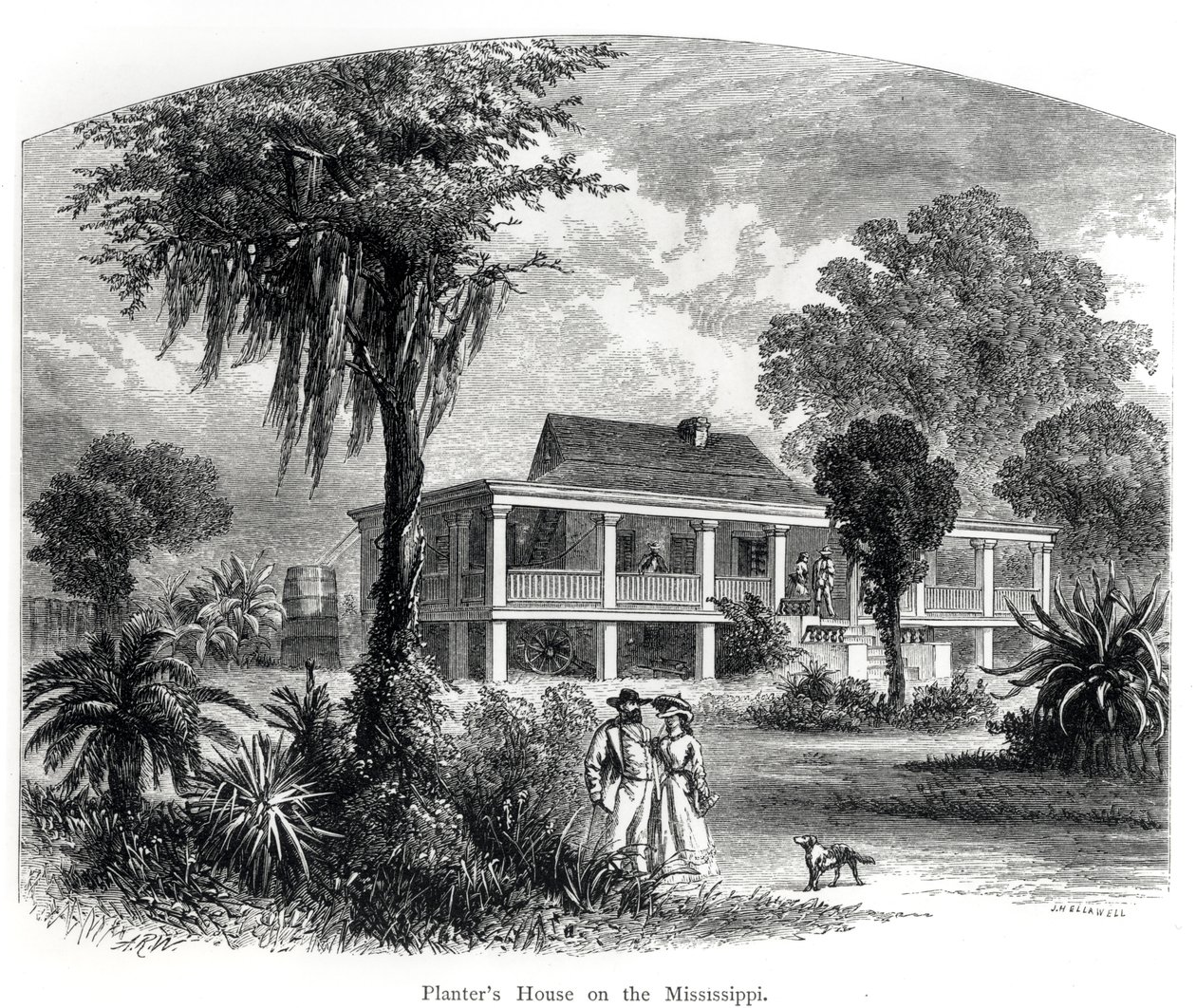 Casa del piantatore sul Mississippi, inciso da J.H. Ellawell da American School