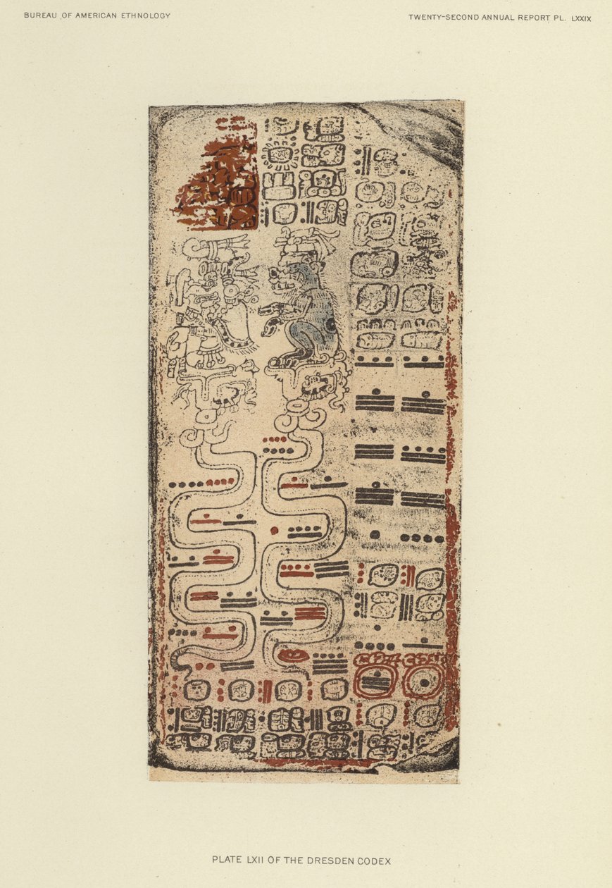 Piastra LXII del Codice di Dresda (litografia a colori) da American School
