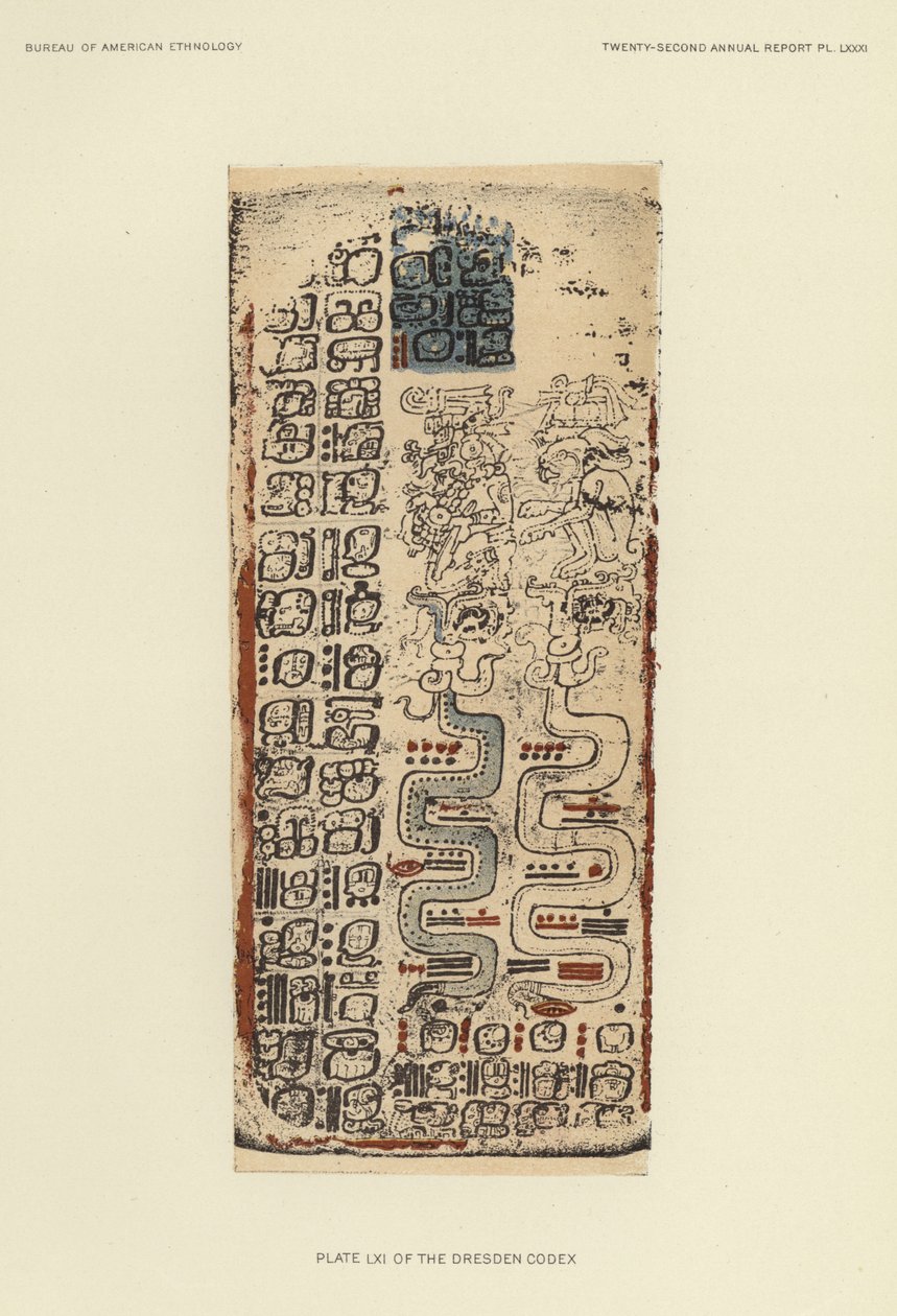Piastra LXI del Codice di Dresda (litografia a colori) da American School