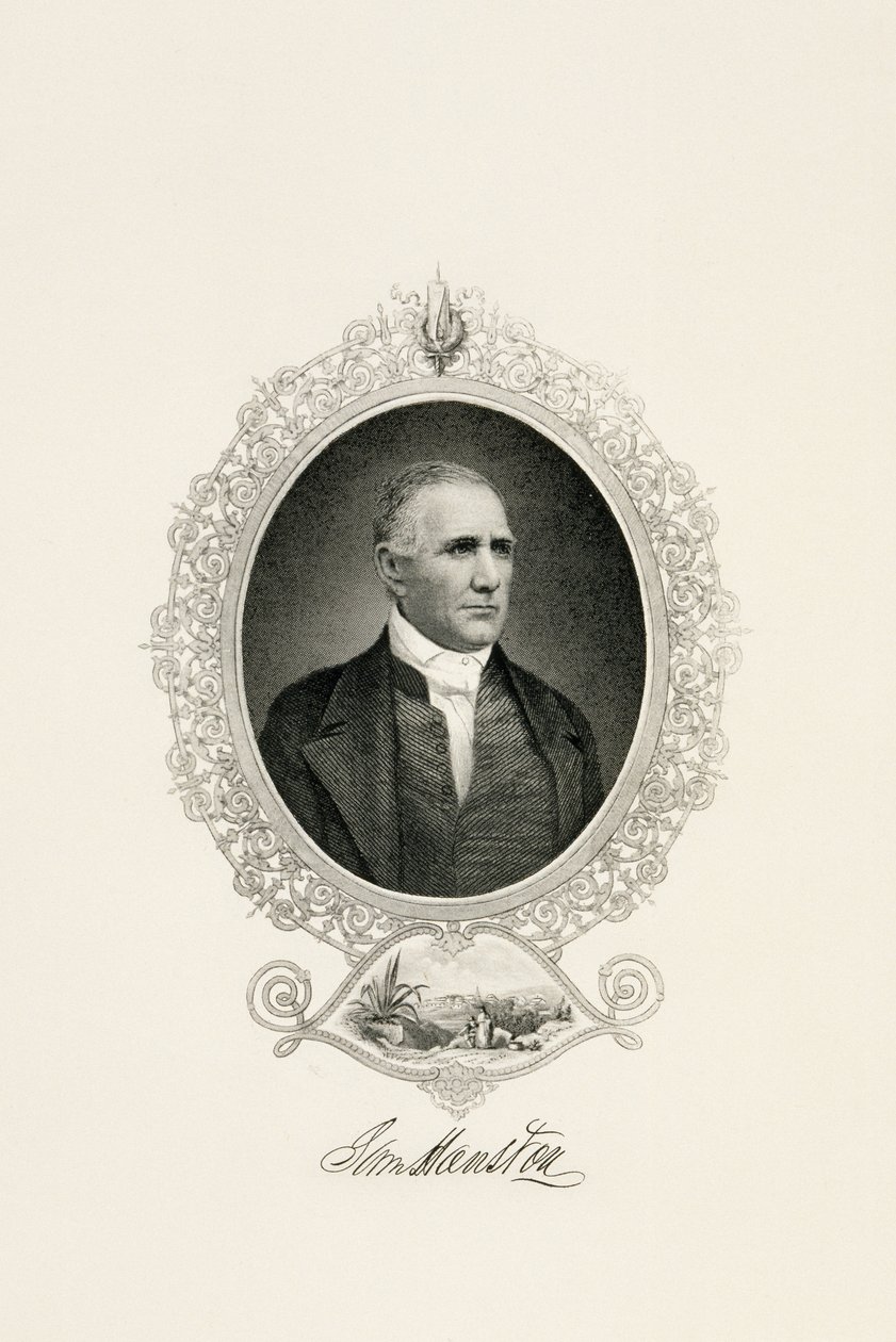 Ritratto di Sam Houston con vista sulla città, c. 1855-c. 1860 da American School