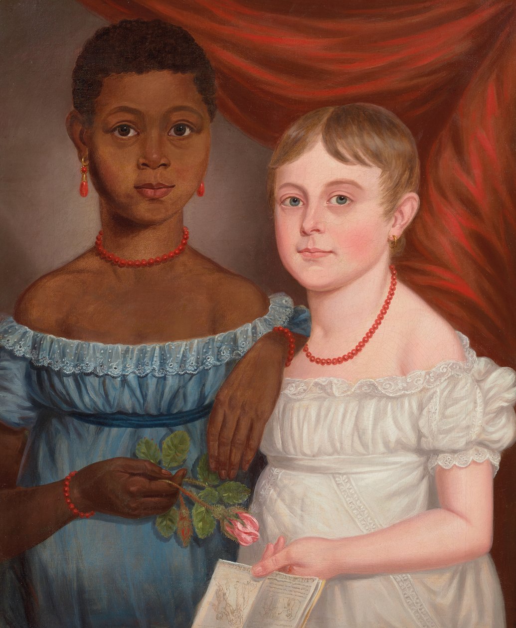 Ritratto di due ragazze, inizio XIX secolo (olio su tela) da American School