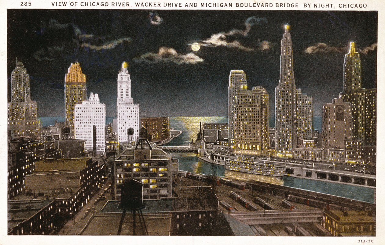 Cartolina di Chicago di notte da American School