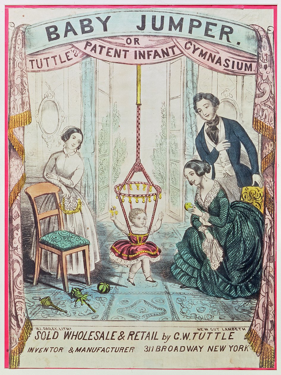 Manifesto pubblicitario del Baby Jumper o Tuttes Patent Infant Gym, pubblicato da W.J. Dailey da American School
