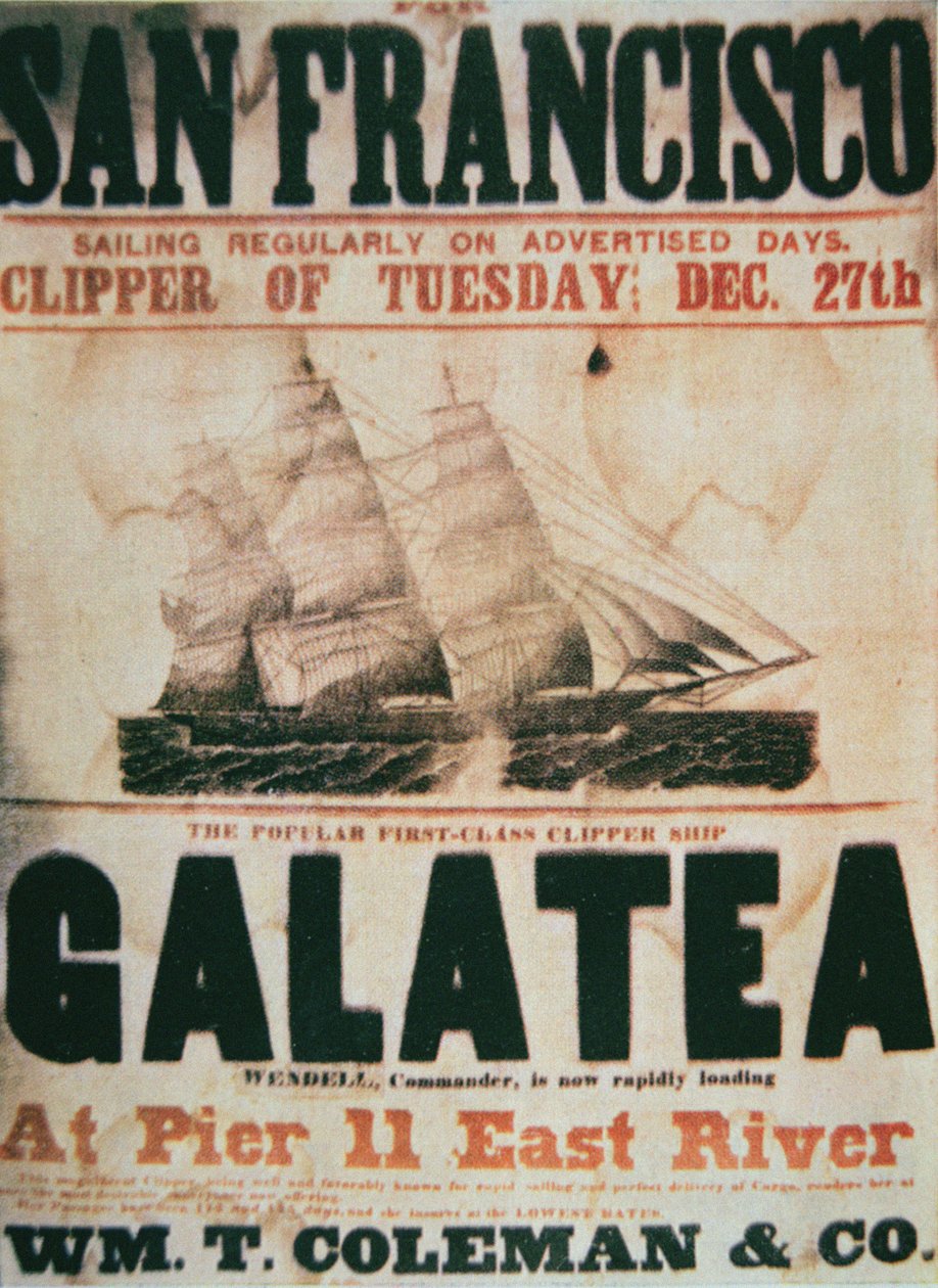 Poster pubblicitario per la rotta New York-San Francisco del clipper 