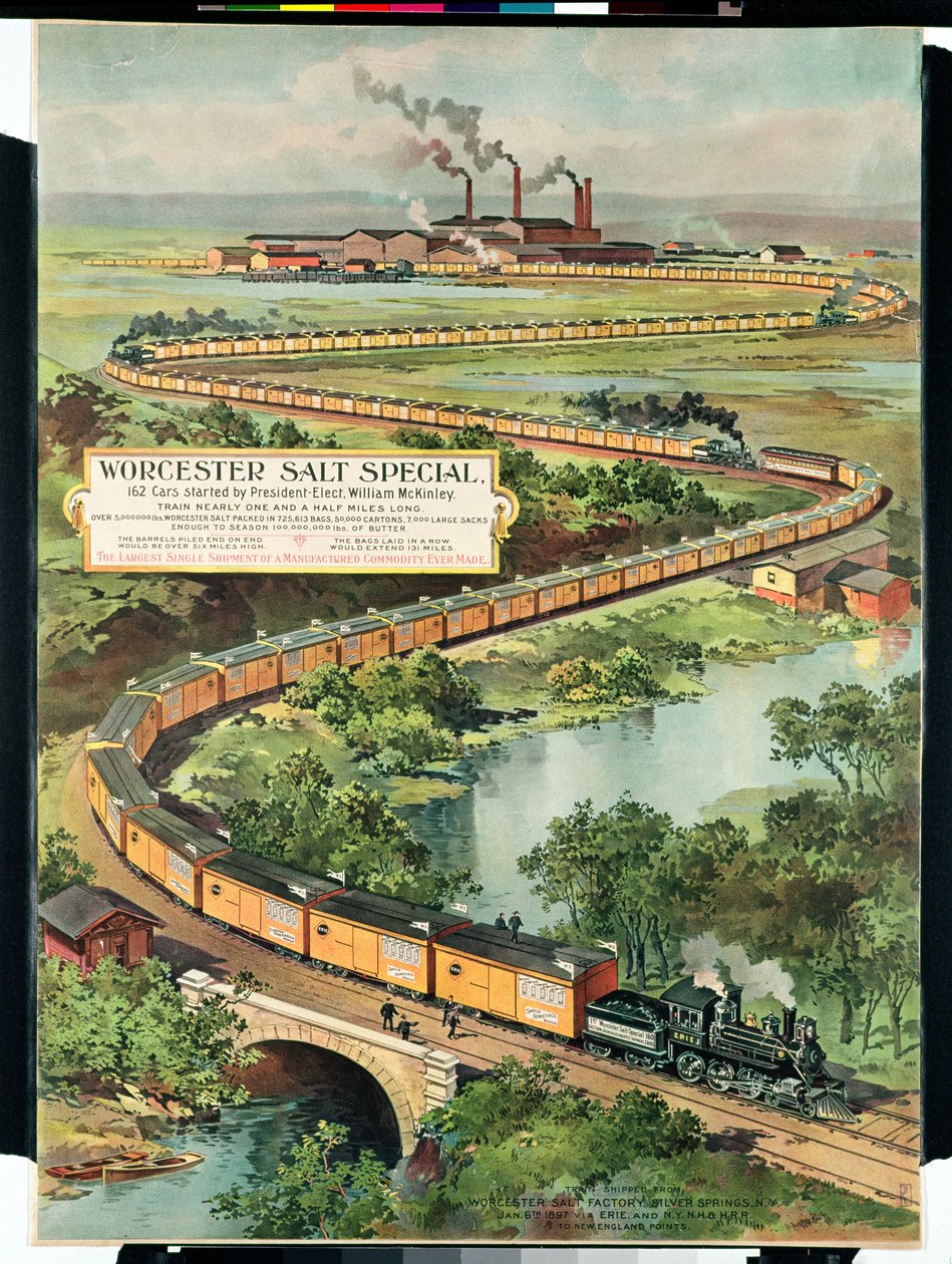 Poster pubblicitario del Worcester Salt Special, 162 auto avviate dal Presidente eletto McKinley, 1897 da American School