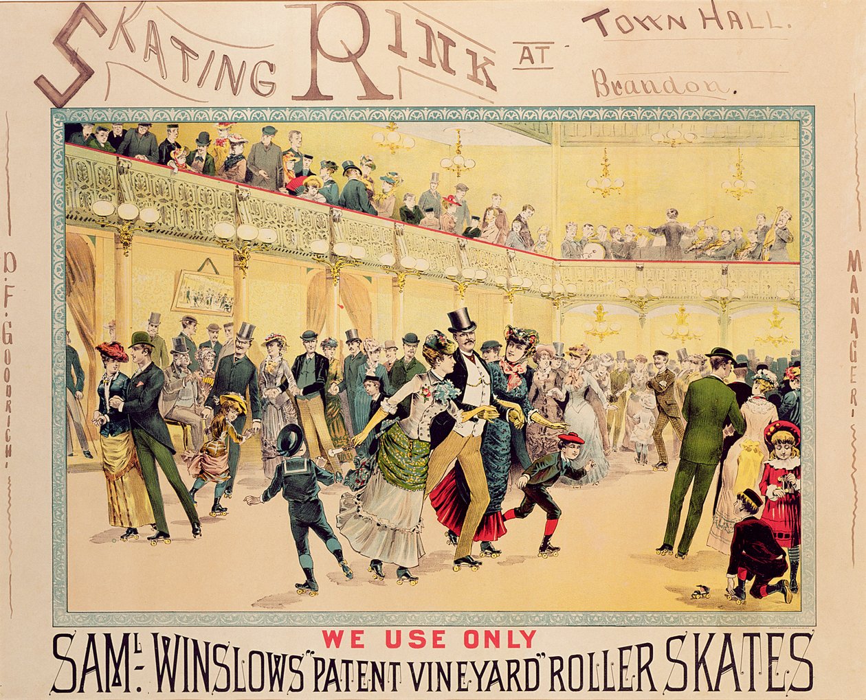 Poster pubblicitario per la pista di pattinaggio al Brandon Town Hall, Utah da American School