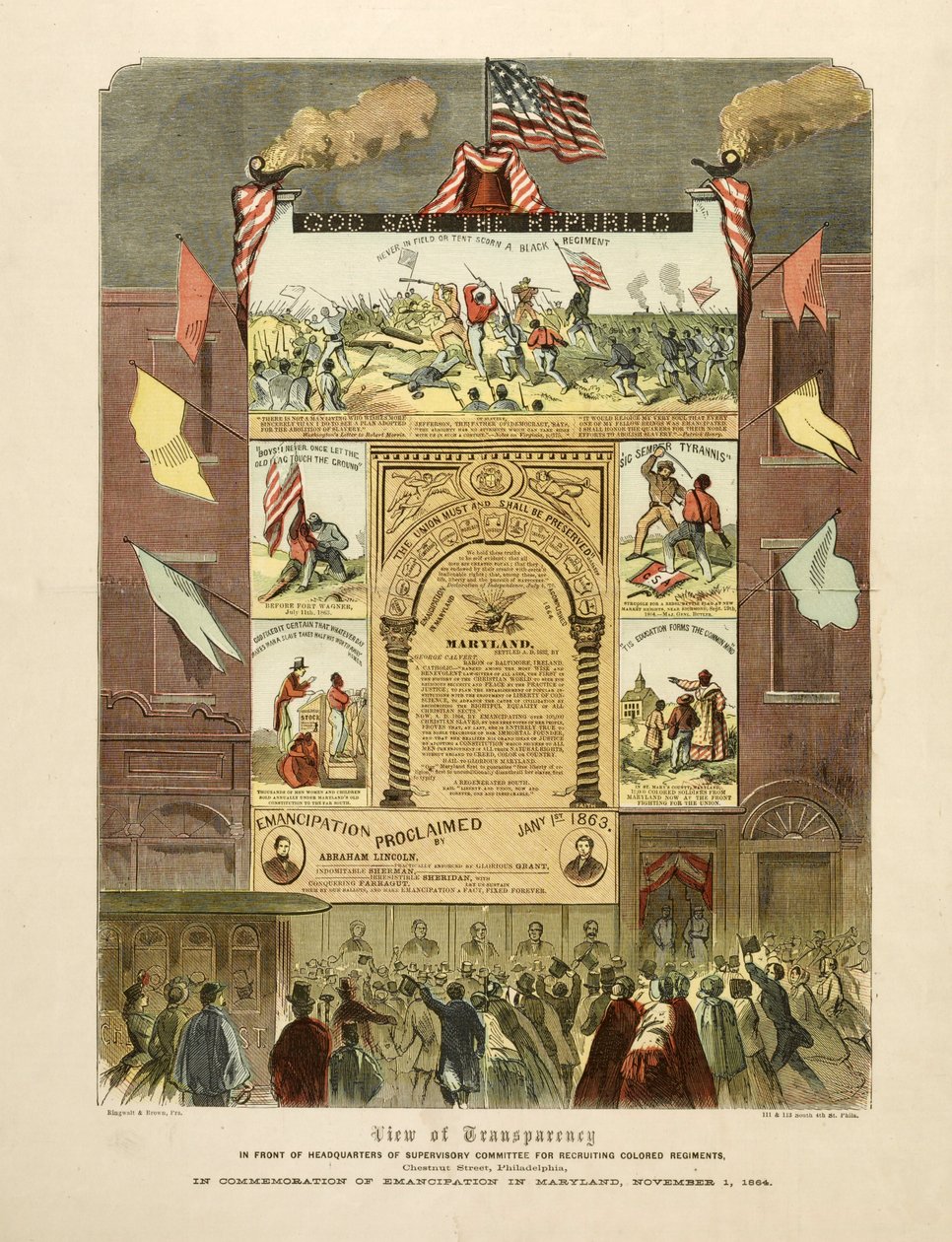 Poster che celebra "Emancipazione nel Maryland, 1 novembre" da American School