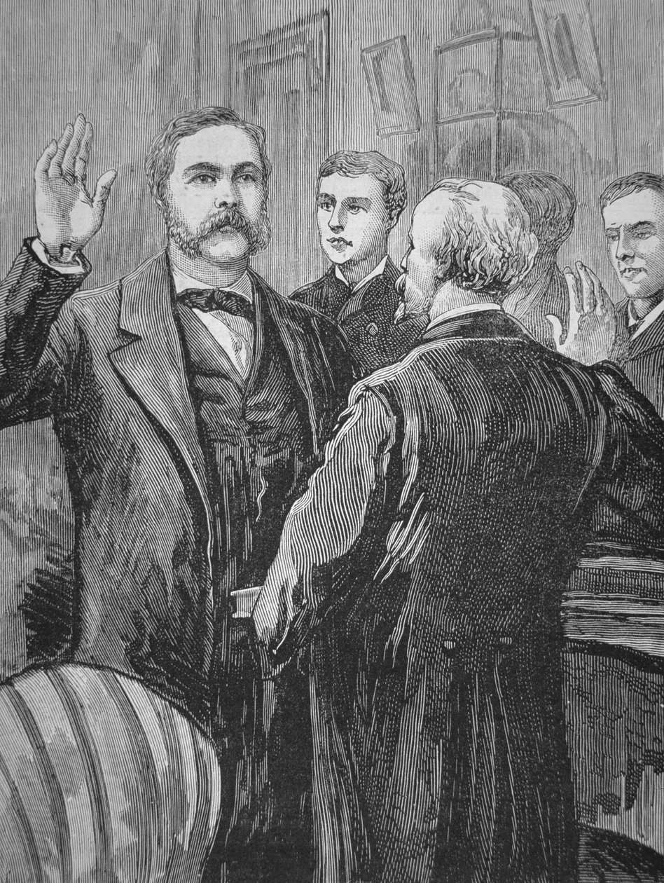 Il Presidente Chester A. Arthur presta giuramento dopo la morte di James Garfield il 20 settembre 1881 da American School
