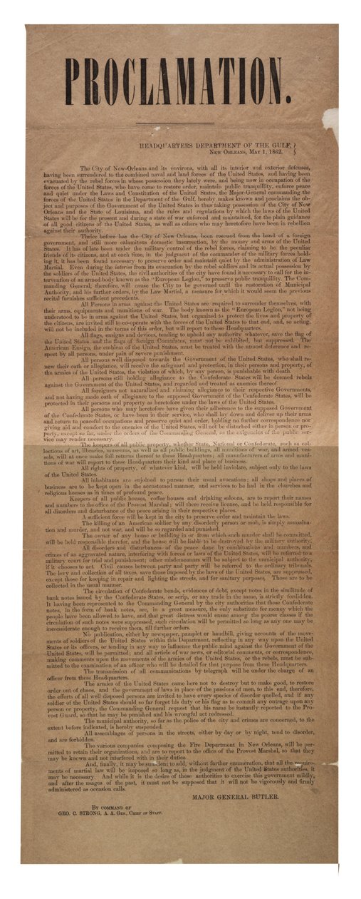 Proclamazione, 1 maggio 1862 da American School