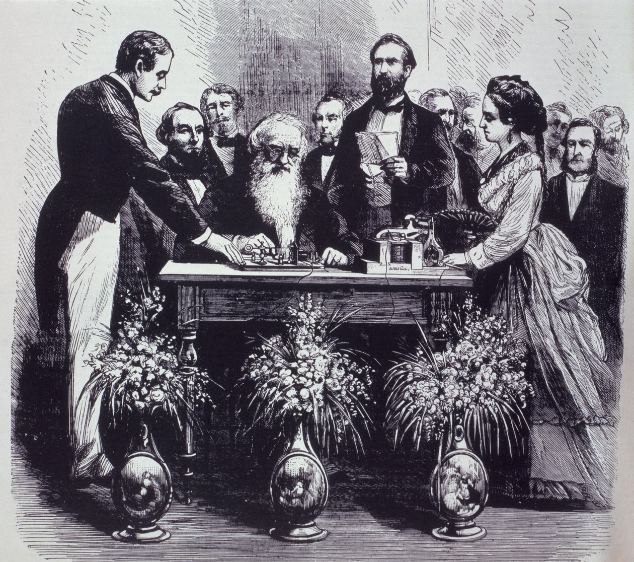Professor Samuel Finley Breese Morse (1791-1872) che spiega il funzionamento della sua invenzione da American School