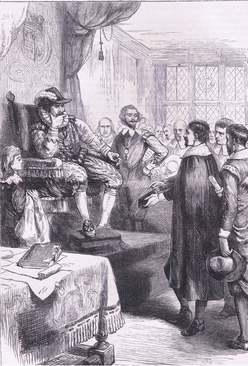 Puritani davanti a Giacomo I, illustrazione da 