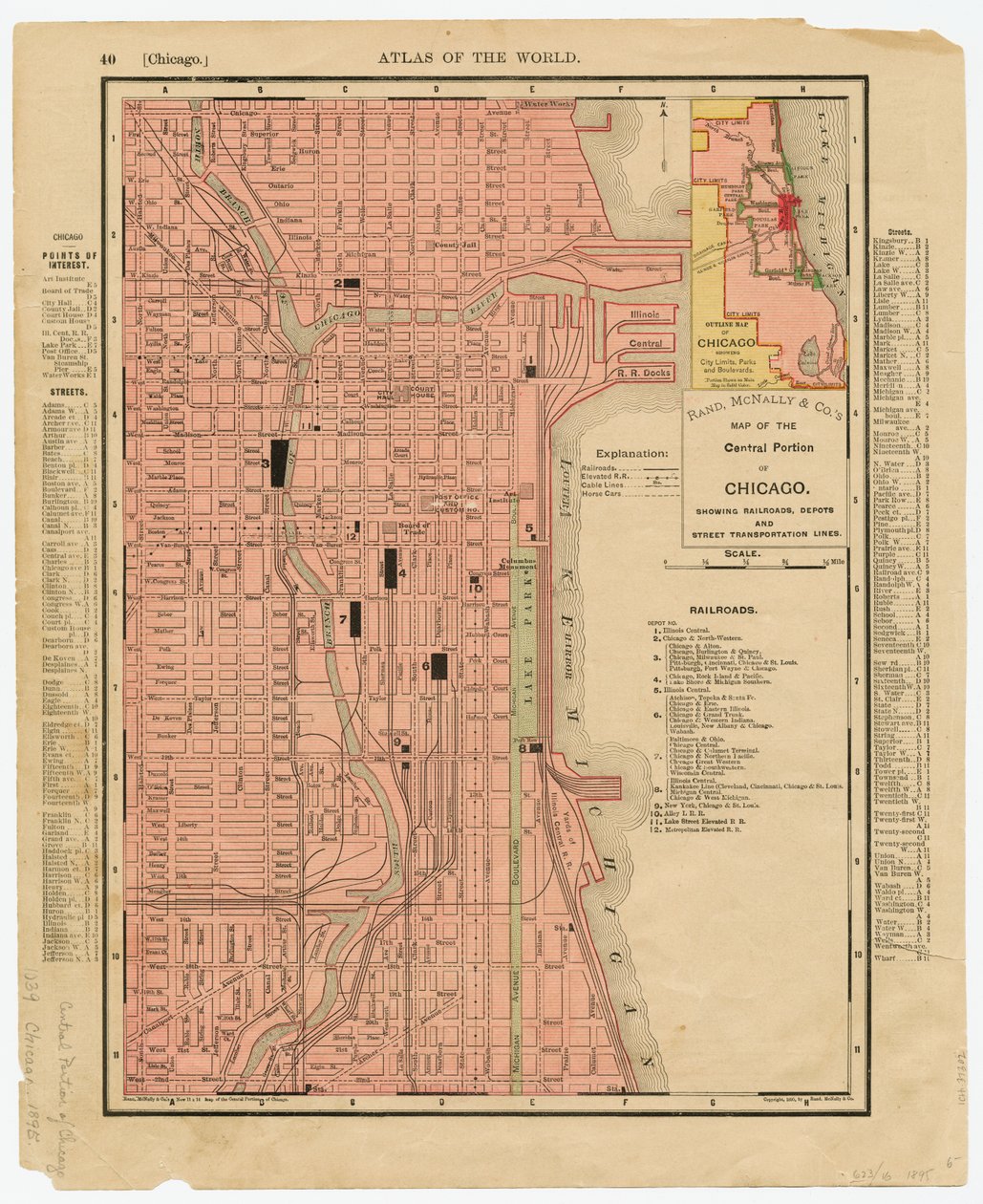 Mappa della porzione centrale di Chicago, Illinois di Rand McNally & Company da American School