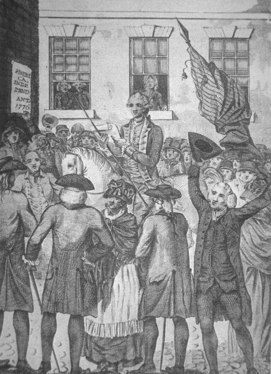 Lettura della Dichiarazione di Indipendenza al pubblico nel 1776 da American School