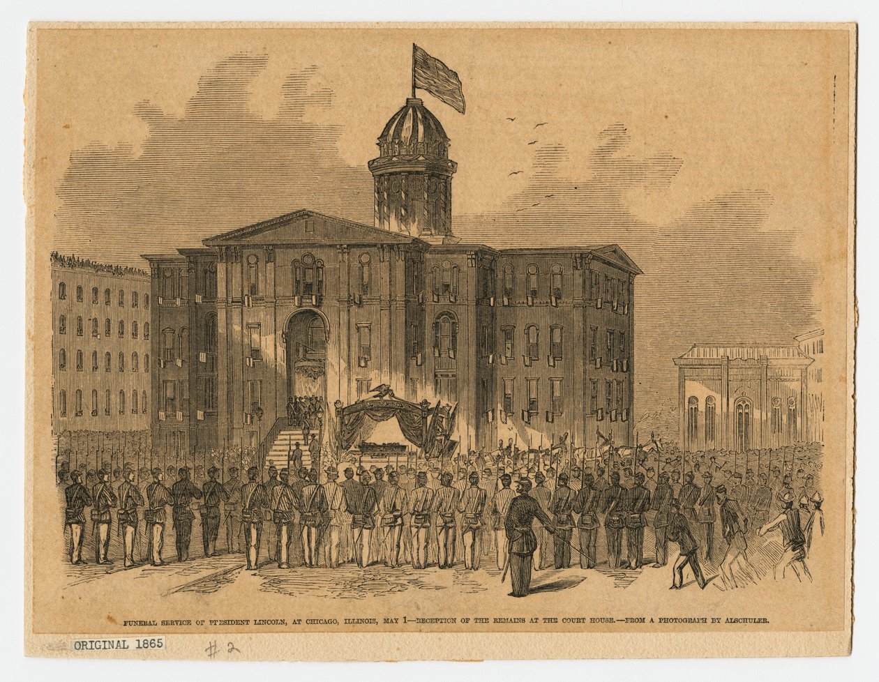 Ricevimento al tribunale durante il funerale di Abraham Lincoln, Chicago, Illinois da American School