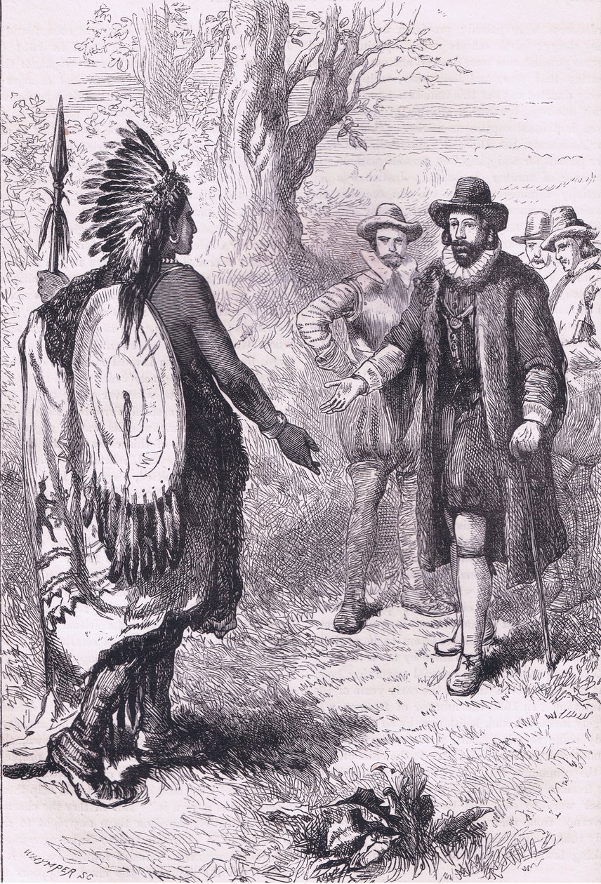 Accoglienza di un guerriero Naragansett, illustrazione da Cassell