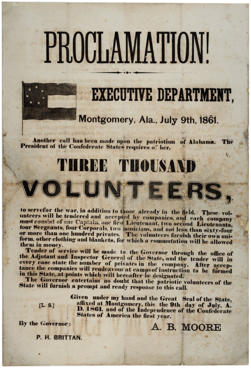 Manifesto di reclutamento che richiede tremila volontari, 9 luglio 1861 da American School