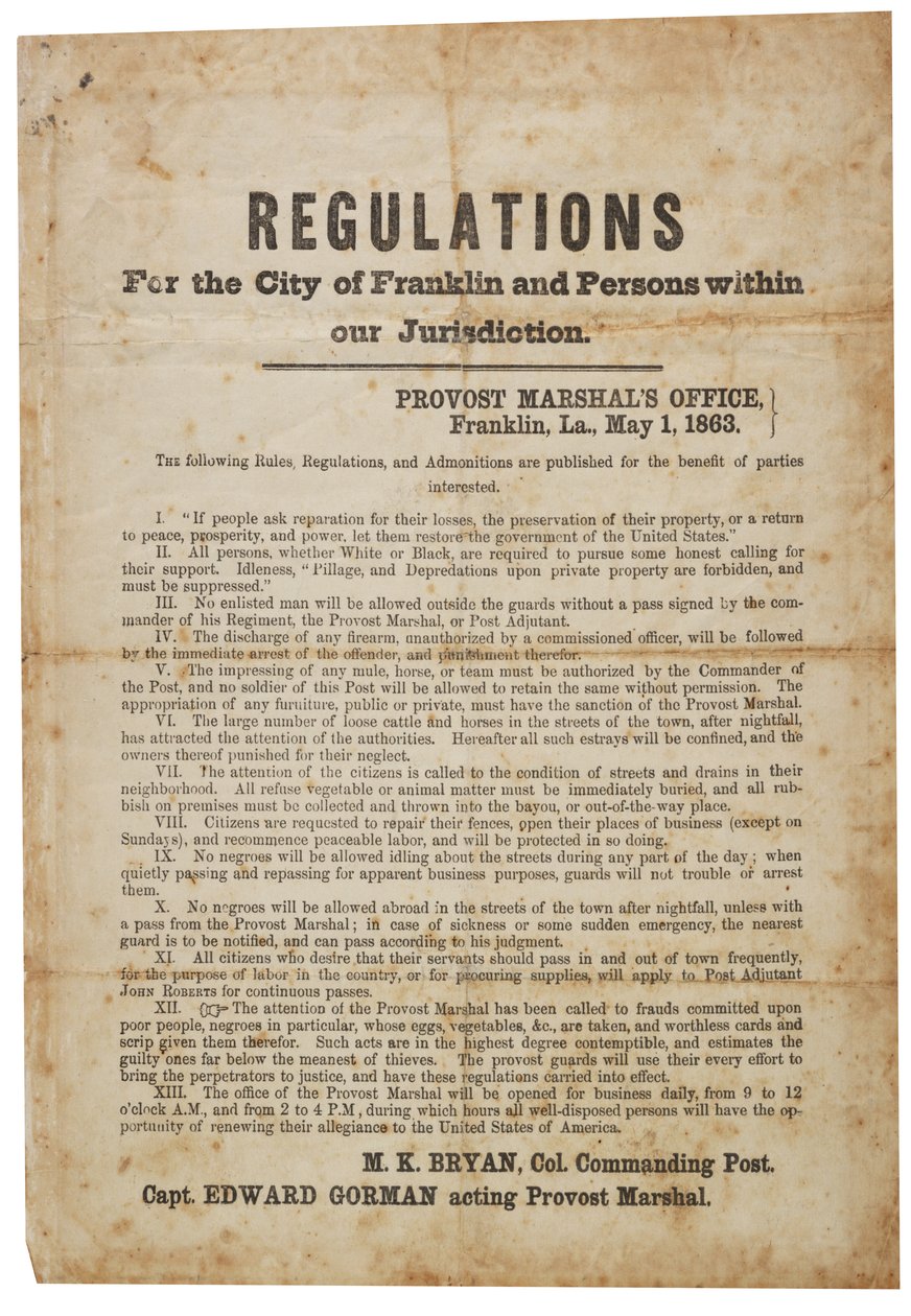 Regolamenti per la città di Franklin, 1 maggio 1863 da American School