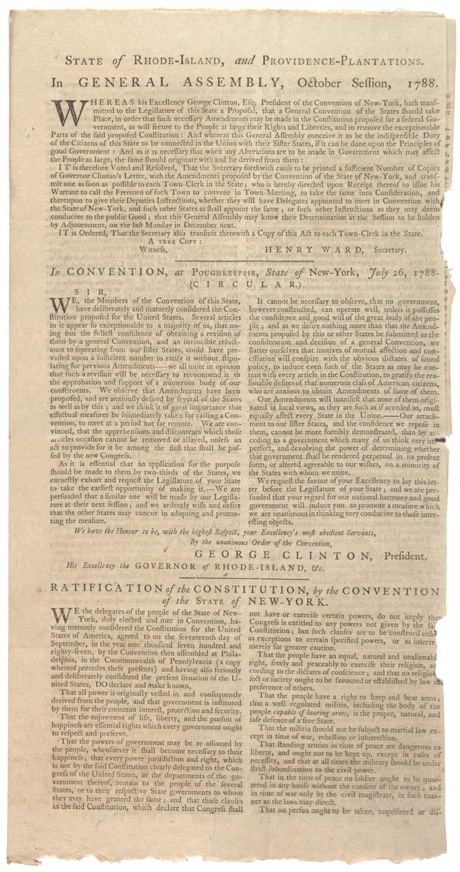 Risoluzioni che stampano la proposta di emendamenti alla Costituzione dello Stato di New York, ottobre 1788 da American School