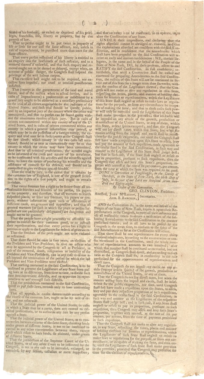 Risoluzioni che stampano la proposta di emendamenti alla Costituzione dello Stato di New York, ottobre 1788 da American School
