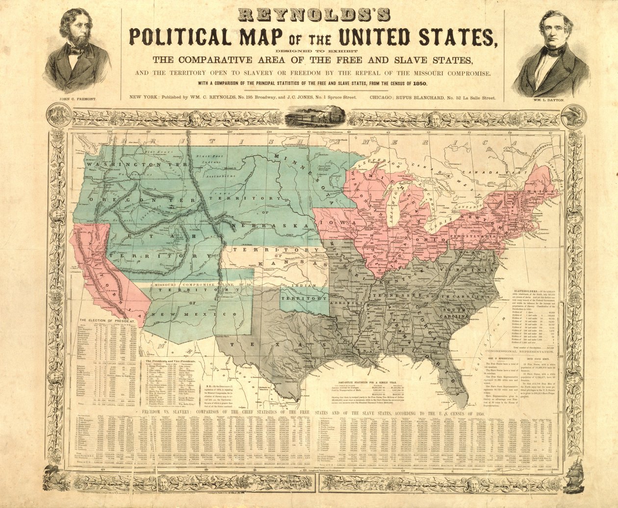 Mappa politica di Reynolds degli Stati Uniti, c.1850 da American School