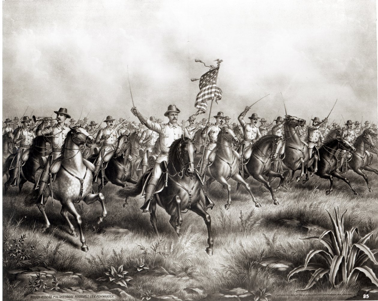 Rough Riders: Colonnello Theodore Roosevelt, comandante degli Stati Uniti a San Juan Hill, Santiago, Cuba, 1898 da American School